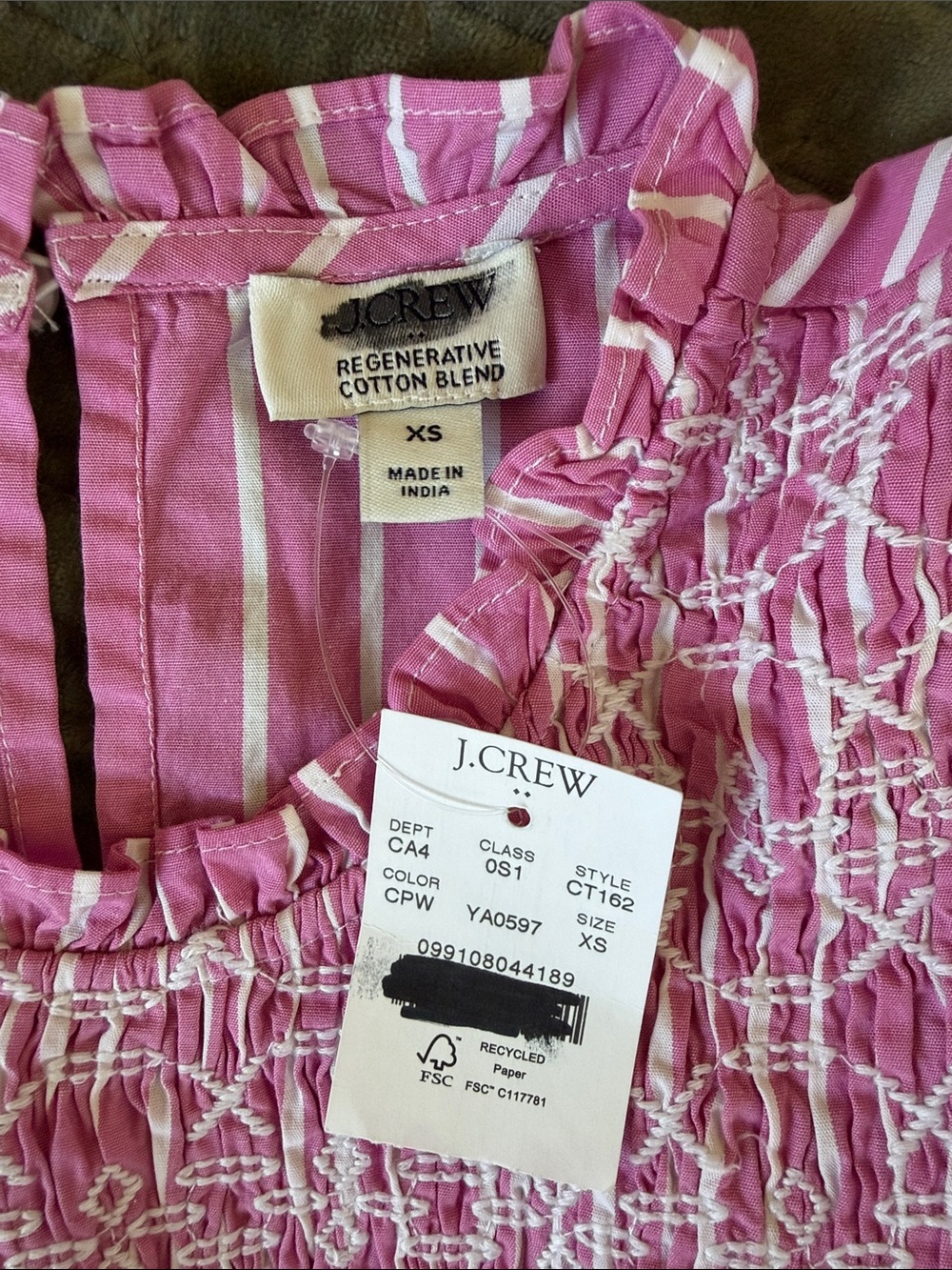 JCrew Pink Striped Smocked Ruffle Mini Dress Coquette Southern Prep Garden Party - Picture 10 of 10